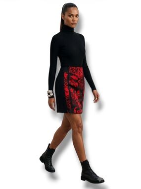 Caché Y2K Skirt Pencil Black & Red Floral Elegance Rare Deadstock Women’s Size 6